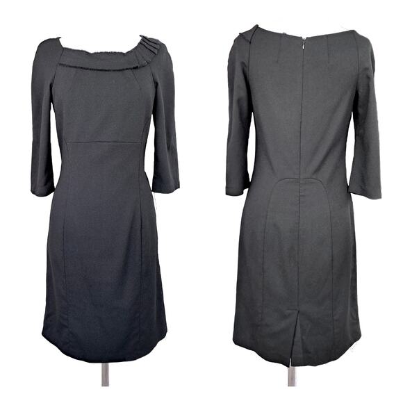 LA PERLA Black Wool Crepe Sheath Dress Size 44 / 8 Tailored Classic 3/4 Sleeve - Picture 12 of 12